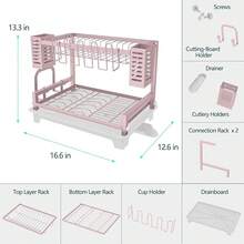 Dish Drying Rack, 2 Tier Dish Racks For Kitchen Counter, Large Dish Drying Rack With Drainboard & Utensil Holders, Rust-Proof Dish Drainers,Kitchen Organization-Cb - Hồng - Xem 4