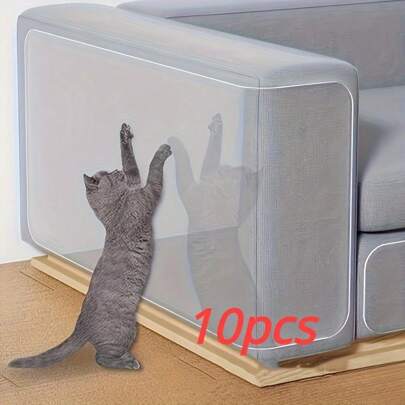 10pcs Cat Scratch Protector Sheets - Transparent Double-Sided Furniture Protection Film, Suitable For Sofa And Armchair, Durable PVC Pet Anti-Scratch Stickers