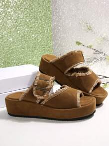 Women's Comfortable Lightweight Platform Slip On Sandals, Bohemian Cute Buckle Adjustable Super Light Elevated Elegant For Vacation Indoor Outdoor All Season