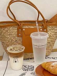 1/2pcs 700ml Or 470ml PP Coffee Cup, Portable Cartoon Straw Cup, Ice Coffee Cup, Couple Water Bottle Back To School