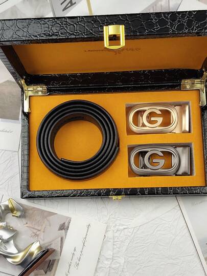 2pcs/Set Men's Casual Luxurious High-End Plaid Belt, Length 120cm, Suitable For Commuting, Gatherings, Gift Choice