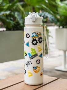 1pc, 750ml/23OZ Plastic Water Bottle With Straw & Rope, Portable, Multiple Designs, Suitable For Outdoor Sports, Cycling, Travel, Camping, Holiday Gifts, Etc.