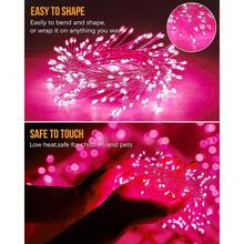 New  Battery Operated Fairy Lights, 10Feet 120LEDs Firecracker String Lights Waterproof Sier Wire Starry Firefly Lights For DIY Wreath Home Ing Indoor Outdoor Christmas Drations, Pink - 粉紅色120顆LED燈 - 查看 5