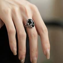 3PCS Vintage Rose Black Open Adjustable Ring Fashionable Daily Match Mother's Day Gift Women's Ring - màu đen - Xem 10