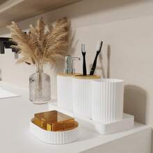 4 pièces/set Ensemble d'accessoires de salle de bain nordique, Bouteille de distribution de shampoing, gel douche et désinfectant, Porte-brosse à dents, Gobelet pour rince-bouche, Palettes Ensemble de salle de bain Rentrée scolaire