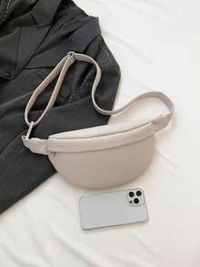 Minimalist Versatile Unisex Solid Color Waist Bag/Chest Bag - Beige - View 3