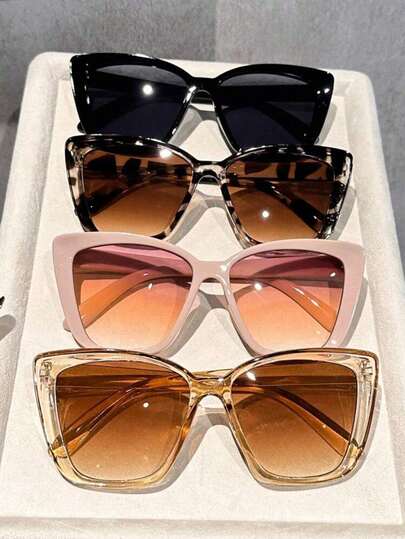 1/4副女士大框猫眼塑料多色复古波西米亚甜美优雅美学時尚眼鏡基础款秋冬时尚眼镜组合，适合音乐节度假装扮，适合所有脸型配饰