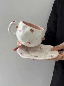 1set Handmade Asymmetrical Ceramic Cup & Saucer Set, Japanese Retro High-Quality Thickened Coffee Mug, Afternoon Tea Latte Cup & Saucer Set, Office Gift, Birthday Gift, Holiday Gift, Gift For Friends - Multicolor - View 8