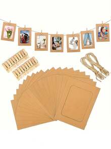 21pcs/Set Bingkai Foto Kertas Kraft Retro, Bendera dan Spanduk Dekorasi Rumah dengan Klip Benang, Klip dan Tali Rami, Cocok untuk Pernikahan, Ulang Tahun Pernikahan, Ulang Tahun, Pesta Festival, Dekorasi Rumah (10 Bingkai Foto + 10 Klip + 1 Tali Rami) - MultiWarna - View 11
