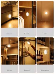 Luz de paso LED 1/3 con sensor de movimiento, luz nocturna recargable por USB, brillo ajustable, montaje semi-empotrado en pared, apta para cocina, gabinetes, escaleras, armarios, habitaciones - Plástico, blanco, magnético, regulable, eficiente energéticamente, desmontable (Batería de litio incorporada de 250mAh)
