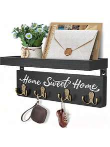 Key Holder Wall-Mounted Key And Mail Holder, Wooden Key Rack Key Holder For Wall With 4 Double Key Hooks, Rustic Wall Storage Home Decor For Entryway Living Room - 4 Hooks - View 1