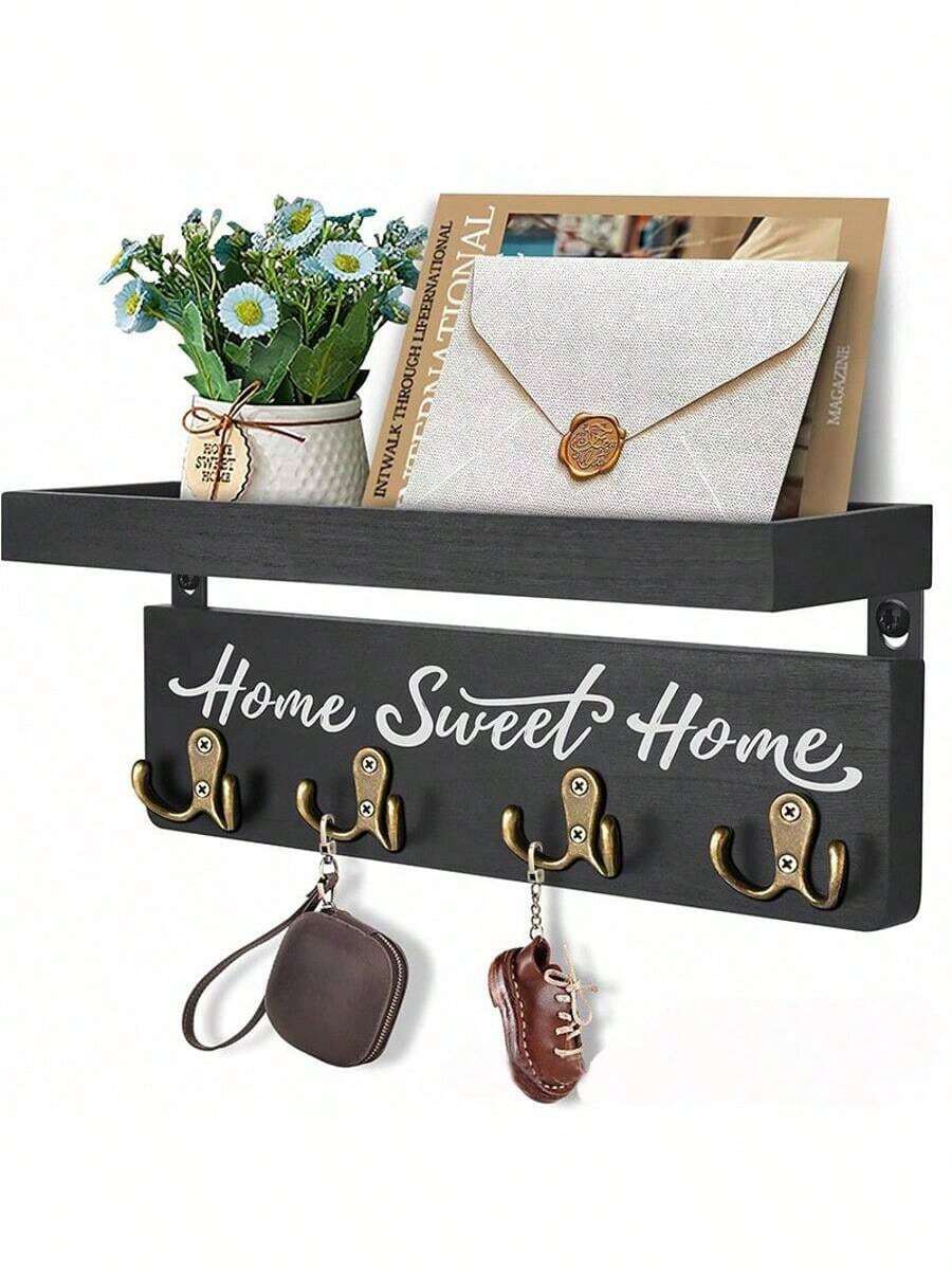 Key Holder Wall-Mounted Key And Mail Holder, Wooden Key Rack Key Holder For Wall With 4 Double Key Hooks, Rustic Wall Storage Home Decor For Entryway Living Room - 4 Hooks - View 1