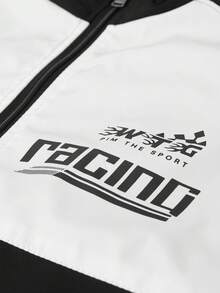 1 pieza Chaqueta de manga larga con estampado de letras para hombre, con cuello alto y cierre de cremallera, estilo deportivo, de motociclismo y estilo grunge, para otoño - Negro - Ver 4