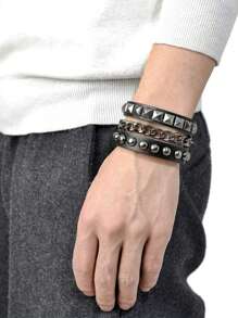 Xiacheng 1/3pcs Punk Rock Studded Bracelet Set, Goth Spiked PU Leather Cuff Bangle, 80s Wristband Bracelets Adjustable For Men Women