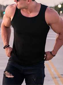 1 男士休闲运动上衣，纯色简约镂空设计，透气舒适，适合夏季运动、健身、旅行，无袖吊带衫