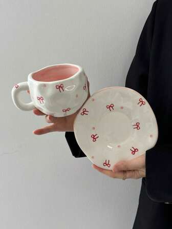 1套手工不对称陶瓷杯碟套装，日式复古优质加厚咖啡杯，下午茶拿铁杯碟套装，办公室礼物，生日礼物，节日礼物，送给朋友的礼物