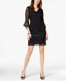 Alfani Bell Sleeve Lace Shift Dress - 黑色 - 查看 2