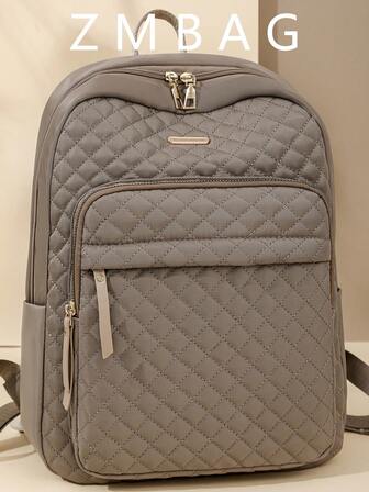 Women Nylon Solid Color Quilted Large Capacity Backpack, Versatile Casual School Student Travel Commuter Bag