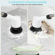 Cepillo de limpieza eléctrico 13 en 1, fregador de suelos eléctrico giratorio, fregador de suelos eléctrico giratorio inalámbrico, 11 cabezales de cepillo reemplazables y mango telescópico ajustable, cepillo de limpieza inalámbrico de 360° para baño, bañera, azulejos, productos de limpieza, tiempo de funcionamiento 90-120 minutos, adecuado para cocina, baño, hogar, artículos para el hogar - Blanco - Ver 3