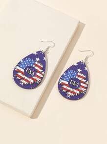 1 Paar tropfenförmige Holz-Ohrringe, Hängeohrringe für Frauen und Mädchen als Accessoire und Schmuck für den amerikanischen Unabhängigkeitstag
