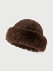 1pc Women Winter Furry Hat, European & Korean Style Warm Headwear, Solid Color Cute & Versatile, Thicker Design Winter Outfits