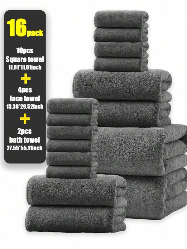 16er-Set aus Korallenfleece Handtücher in Unifarben: Badezimmer-Set, super weich, saugfähig und fusselarm (leicht und dünn), schnelltrocknende Handtücher, saugfähige Badetücher, Handtücher, ultra-weiche Faser-Badetücher, Outdoor-Pool-Handtücher, Badezimmer-Dekorationen für Damen und Herren, 70*140cm Badetuch, 34*75cm Handtuch, 30*30cm quadratisches Handtuch für Beauty Salon Zuhause Badezimmer