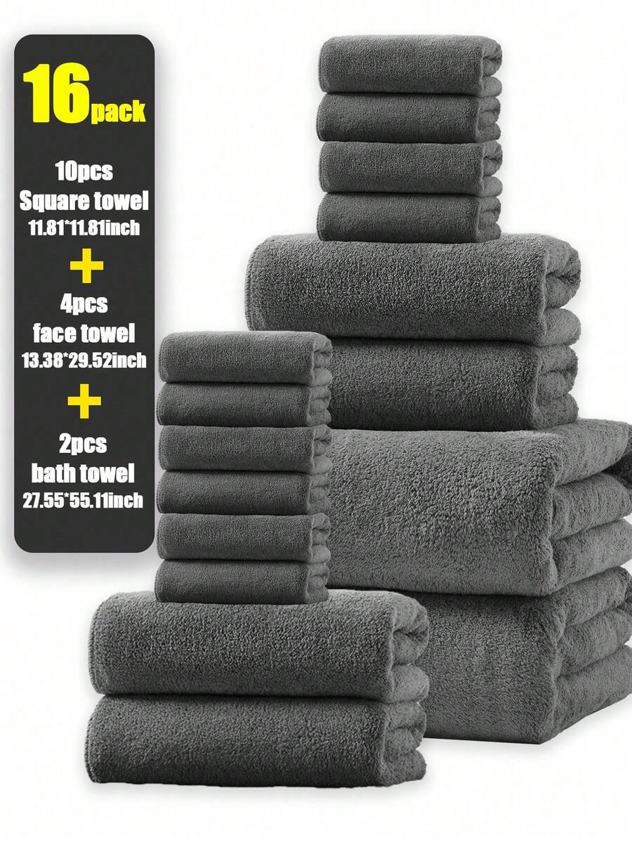 16pcs Coral Fleece Solid Color Towel Set: 70*140cm Super Soft Absorbent Quick Dry Bath Towel, 34*75cm Face Towel, 30*30cm Washcloth, Suitable For Bathroom, Swimming Pool, Home Decoration, Men & Women Back To School - Multicolor - View 1