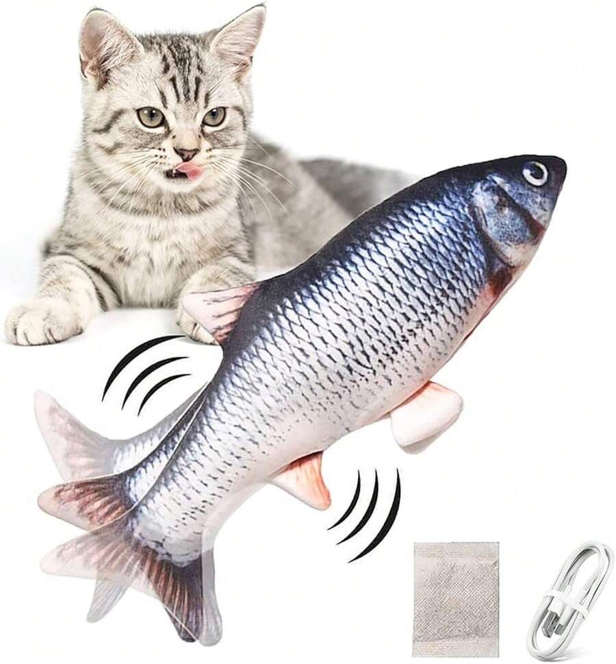Juguetes Gato Eléctrico Pez para Gato con Catnip Pescado para Gatos Que se Mueve Juego Pez Gato Interactivo Wriggly Fish Cat Toy USB Recargables, Carpa Herbívora - Carpa - Ver 1