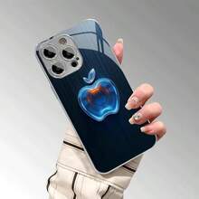 Local Warehouse Elegant Men's Business Wood Grain Crystal Light Apple Pattern Electroplated Glass Phone Case With Lens Protection Suitable For IP 16/16Pro/16ProMax/ 16Plus/15/15Plus/ 15Pro/15ProMax,14/14Plus/14Pro/ 14ProMax,13 /13Pro/13ProMax,12/12Pro/12ProMax,11/11Pro/11Proamx,7/8plus,XR/Xs/ XsMax Full Coverage Anti Fall Tempered Glass Protective Cover, Mobile Phone Accessories - 銀色 - 查看 2