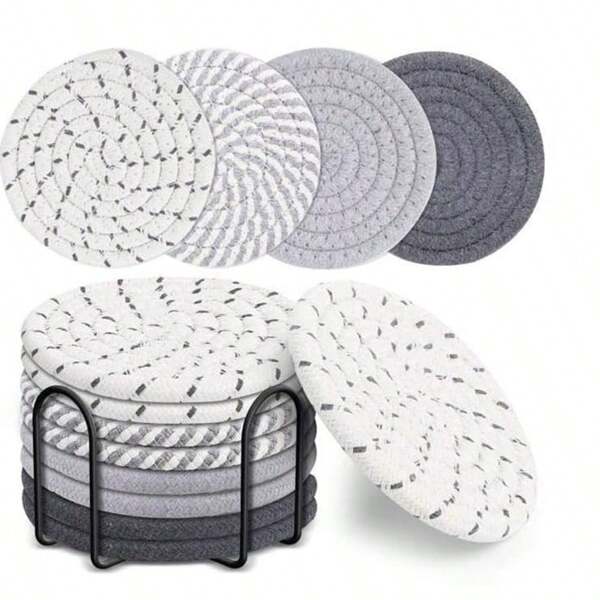 8 pièces de dessous de verre tressés, dessous de verre ronds absorbants pour boissons, dessous de verre en tissu fait main, set de dessous de verre absorbants avec plateau, style bohème
