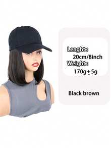 8 英寸帽子假发，合成短鲍勃直发假发，带黑色棒球帽，可调节帽子假发，带直发合成接发，适合女性女孩 - 彩色 - 查看 11