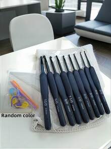 9pcs 14cm Hook And Crochet Tools Complete Set, Hand-Made Soft-Handled Woolen Sweater, Woven Bag, Stainless Steel Hook And Crochet Kit, Hook And Crochet Supplies - Blue - View 3
