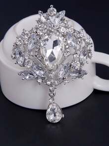 1 件装大号水晶复古吊坠胸针，适合女士或婚礼花束装饰珠宝配饰 - 銀色 - 查看 12