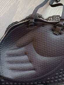 1 件女士日式黑色可爱甜美无钢圈蕾丝文胸，带不可拆卸衬垫，提升和背部塑形，适合小胸围女孩 - 黑色 - 查看 4