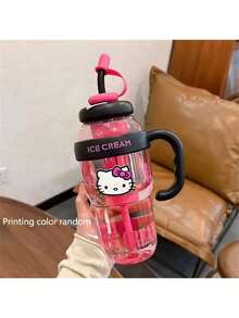 Sanrio三丽鸥1PC KT运动吸管水瓶-大容量冰王杯高颜值女生大号，适合户外、办公室、露营、居家和学校-大容量KT设计