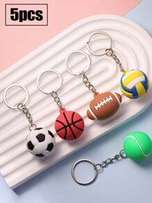 1/5Pcs Creative Football/Basketball/Volleyball/Rugby/Tennis Shaped Rubber Keychain For Girls, Suitable For Daily Casual Bags Accessories