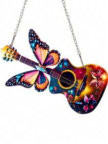 1 pieza Atrapasol de acrílico con mariposa, decoración colgante para ventana y puerta con escena festiva, decoración navideña, regalo del Día de San Valentín o del Maestro, colgante retro con flor, mariposa, guitarra o coche plano