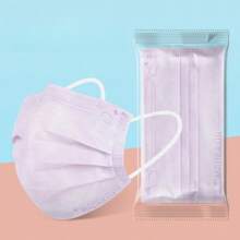 50pcs Flat Macaron 3-Ply Disposable Cute Printed High-Quality Face Masks, 5 Color Options, Lightweight For Summer