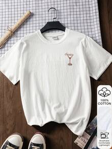 女士宽松T恤，印有浓缩咖啡马提尼和葡萄酒杯图案，100%纯棉，白色短袖，适合春节、马年、新年、情人节、情人节礼物、返校服装、校园穿搭灵感、返校必备单品、开学第一天穿搭、2026返校穿搭