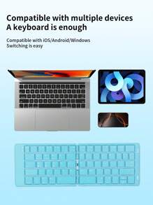 DF007 Foldable Blue Tooth Keyboard - Portable Wireless Keyboard Rechargeable Full Size Ultra Slim Folding Keyboard Compatible IOS Android Windows Smartphone Tablet And Laptop-Blue