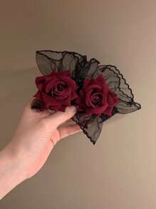 1 Paar Spitze Rose Ärmel, Gothic Lolita Stil Rose Handstulpen