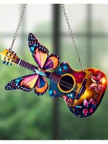 1 pieza Atrapasol de acrílico con mariposa, decoración colgante para ventana y puerta con escena festiva, decoración navideña, regalo del Día de San Valentín o del Maestro, colgante retro con flor, mariposa, guitarra o coche plano