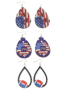 1 Paar tropfenförmige Holz-Ohrringe, Hängeohrringe für Frauen und Mädchen als Accessoire und Schmuck für den amerikanischen Unabhängigkeitstag