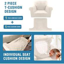Sofa Cover 3 Piece T Cushion Loveseat Slipcovers Thick Velvet Couch Cover Stretch T Cushion Sofa Covers For 2 Cushion Couch With 2 Individual T Cushion Covers Washable, Stone Blue - Ivory - View 4