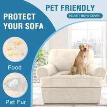 Sofa Cover 3 Piece T Cushion Loveseat Slipcovers Thick Velvet Couch Cover Stretch T Cushion Sofa Covers For 2 Cushion Couch With 2 Individual T Cushion Covers Washable, Stone Blue - Ivory - View 6