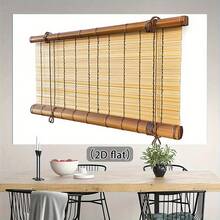 1pc 2D Flat Natural Bamboo Roll-Up Blinds Backdrop, Decorative Wooden Curtain With Rustic Wood Floor And Brick Wall Elements, Ideal For Photography, Home Decor, And Events, Elegant Bohemian Style Photobooth Background -No Need For Electricity
