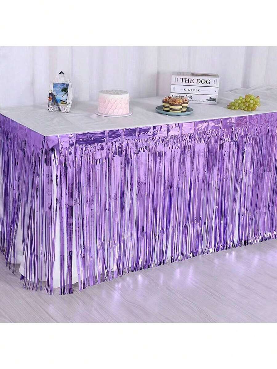 1pc Rain Curtain Tassel Table Skirt, Disposable Table Cloth Party Supplies Decorations, Suitable For Birthday Party, Wedding, Holiday Dining Table Decor