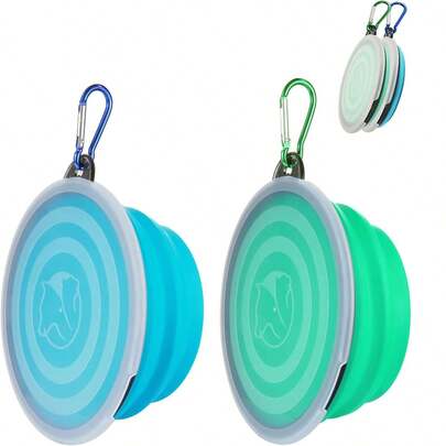 1/2 Pcs Collapsible Bowl With Cover Lids,2 Packs Dog Travel Bowls Portable Foldable Cat Water Dish Bowl For Pets Walking Parking Camping