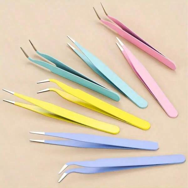 2pcs Stainless Steel Precision Tweezers, Color Scrapbook Tweezers, Straight And Curved Tweezers Are Suitable For DIY, Scrapbook, And Are Good Helpers For Bead And Fine Projects. Guka Tweezers, Pink/Blue/Purple.