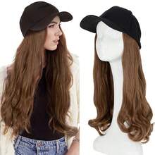 16inch/40cm Baseball Cap With Curly Hair Extensions Hat Wig Hairstyle For Women Adjustable Hat With Synthetic Wig Attached Long Wavy Hair Black Baseball Cap Hat Wig Easy Wear Blonde Brown Black Removable Hairpiece Halloween Christmas Party Daily Use - 彩色 - 查看 17